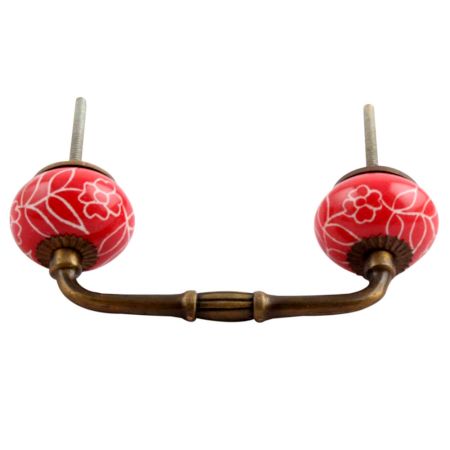 Red Leaf Floral Ceramic Bridge Handle